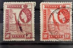 İngiliz sömürgesi Kenya -Uganda-Tanganika-damgalı pullar