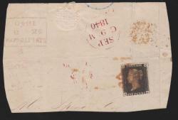 İngiltere 1840 Orijinal Malta Haçı damgayla postadan gecmiş Penny Black  pullu zarf ön yüzü çok cok nadir