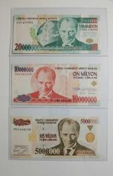 7. EMİSYON 5-10-20 MİLYON LİRA PARA SETİ ÇİL  ALTI KONDİSYONDA
