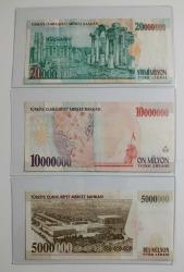 7. EMİSYON 5-10-20 MİLYON LİRA PARA SETİ ÇİL  ALTI KONDİSYONDA