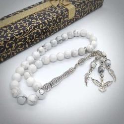 8mm Havlit Taşı 33’lü Tesbih / Özel Tasarım Kanat ve Anka Kuşu Püsküllü