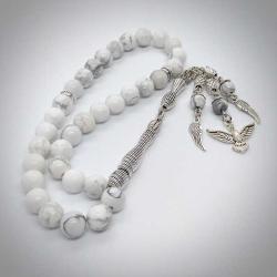 8mm Havlit Taşı 33’lü Tesbih / Özel Tasarım Kanat ve Anka Kuşu Püsküllü