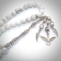 8mm Havlit Taşı 33’lü Tesbih / Özel Tasarım Kanat ve Anka Kuşu Püsküllü