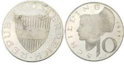 Avusturya 10 Schilling, 1971 Gümüş 7.50 gr İkinci cumhuriyet (1946 - 2001)