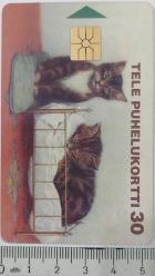FİNLANDİYA TELE PUHELUKORTTI 30 MK KEDİ VE EVİ TEMALI 1996 ÇİPLİ ORİJİNAL TELEFON KARTI 1 ADET ÇOK NADİR