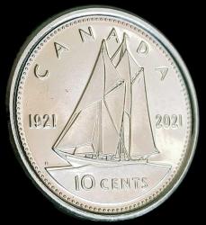 Kanada 1921-2021 Bluenose'un 100. Yıldönümü 10 Cent