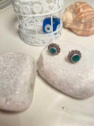 Vintage Yeşim Taş Gümüş  Küpe