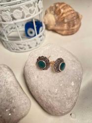 Vintage Yeşim Taş Gümüş  Küpe