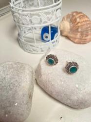 Vintage Yeşim Taş Gümüş  Küpe