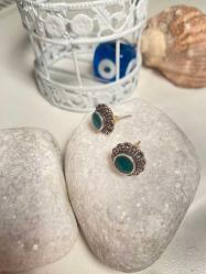 Vintage Yeşim Taş Gümüş  Küpe