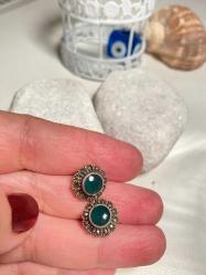 Vintage Yeşim Taş Gümüş  Küpe