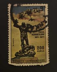 Türk Pulu - Turkish Stamp -  Postadan Geçmiş Pul Filateli - DAMGALI - TÜRK HAVA KUVVETLERİ 1911-1971 TEMALI PUL, 200 KURUŞ - Türkiye Cumhuriyeti - NOSTALJİK DOĞUM GÜNÜ HEDİYESİ