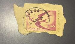 Türk Pulu - Turkish Stamp - Mektup Zarfından Kesilmiş / Postadan Geçmiş Pul Filateli - BURSA, 1960 DAMGALI - KUŞ TEMALI PUL, 40 KURUŞ - Türkiye Cumhuriyeti - NOSTALJİK DOĞUM GÜNÜ HEDİYESİ
