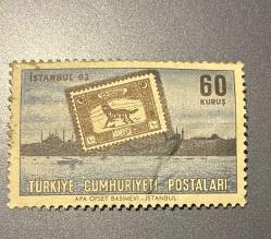 Türk Pulu - Turkish Stamp -  Postadan Geçmiş Pul Filateli - İSTANBUL 1963 - İSTANBUL MANZARASI VE BOZKURT TEMALI PUL, 60 KURUŞ - Türkiye Cumhuriyeti - NOSTALJİK DOĞUM GÜNÜ HEDİYESİ