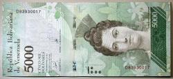 2017 Venezuela 5000 Bolivares Çil Kondisyonda Koleksiyonluk Yabancı Kağıt Para