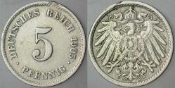 ALMANYA 5 PFENNİG 1905 E. II. WİLHELM DÖNEMİ.