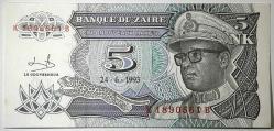 1993 Zaire 5 Nouveaux Makuta Çil Kondisyonda Koleksiyonluk Yabancı Kağıt Para