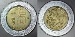 MEKSİKA 5 PESO 2022 KARTAL VE YILAN ARMALI BİMETAL.