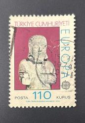Türk Pulu - Turkish Stamp -  Postadan Geçmiş Pul Filateli - 1974 DAMGALI - ANADOLU MEDENİYETLERİNE AİT HEYKEL BAŞI TEMALI PUL, 110 KURUŞ  - Türkiye Cumhuriyeti - NOSTALJİK DOĞUM GÜNÜ HEDİYESİ