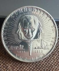 1973 YILI TÜRKİYE CUMHURİYETİ 50. YILI 100 LİRA DARPHANE HATIRA GÜMÜŞ
