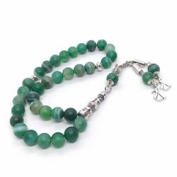 Semazen İşlemeli Gümüş Kaplama Püsküllü Mat Yeşil Akik Tespih