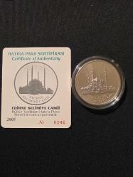 Edirne Selimiye Cami Gümüş Hatıra Para - Sertifikalı