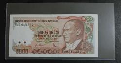 7.EMİSYON 2.TERTİP B SERİSİ BÜYÜK MEVLÂNALI 5000 LİRA ÇİL KONDİSYONDA