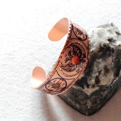 Kelepçe Bakır bilezik , Elyapımıdır, Özel tasarımımdır.Şaman kam davulu ve çift başlı kartal