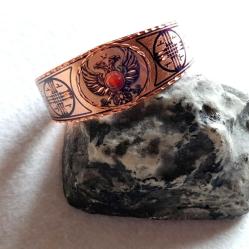 Kelepçe Bakır bilezik , Elyapımıdır, Özel tasarımımdır.Şaman kam davulu ve çift başlı kartal