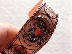 Kelepçe Bakır bilezik , Elyapımıdır, Özel tasarımımdır.Şaman kam davulu ve çift başlı kartal