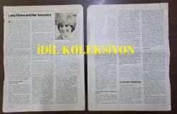 PRENSES DIANA'NIN FOTOĞRAFLI DERGİ SAYFASI (2 YAPRAK) - A MAGAZINE CLIPPING OF PRINCESS DIANA - 27 x 21 cm EBADINDA - İNGİLİZCE DERGİDEN. ''LADY DIANA AND HER ANCESTRY''