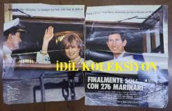 PRENSES DIANA'NIN FOTOĞRAFLI DERGİ SAYFASI (2 YAPRAK) - A MAGAZINE CLIPPING OF PRINCESS DIANA - 27 x 22 cm EBADINDA - İTALYANCA DERGİDEN, PRINCESS DIANA & PRINCE CHARLES