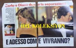 PRENSES DIANA'NIN FOTOĞRAFLI DERGİ SAYFASI (2 YAPRAK) - A MAGAZINE CLIPPING OF PRINCESS DIANA - 28 x 22 cm EBADINDA - İTALYANCA DERGİDEN, PRINCESS DIANA & PRINCE CHARLES