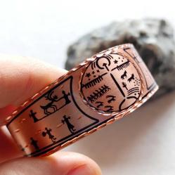 Kelepçe Bakır bilezik , Elyapımıdır, Özel tasarımımdır. Kam davulu ve Şaman desenleri