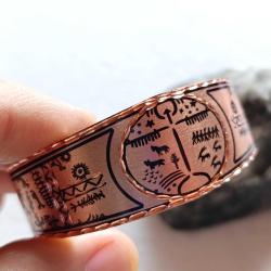 Kelepçe Bakır bilezik , Elyapımıdır, Özel tasarımımdır. Kam davulu ve şaman sembolleri