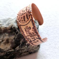 Kelepçe Bakır bilezik , Elyapımıdır, Özel tasarımımdır. Kam davulu ve şaman sembolleri