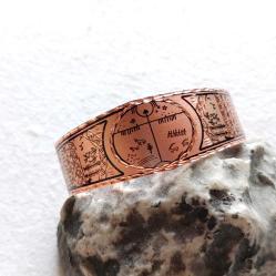 Kelepçe Bakır bilezik , Elyapımıdır, Özel tasarımımdır. Kam davulu ve şaman sembolleri