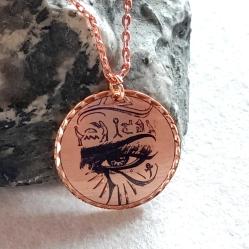 Antika - Bakır Kolye, Antik Mısır, Horos' un Gözü , Özel tasarım. Kalem işçilikli, ışıl ışıl, mücevher kalitesinde, Zinciri saf bakırdır. - kitantik - kitaLog