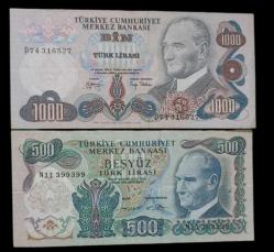 LOT.12 » 6 Emisyon 1974-1986 1000 Çil altı 500 Ççt Lira Güzel seri no Kolleksiyonluk