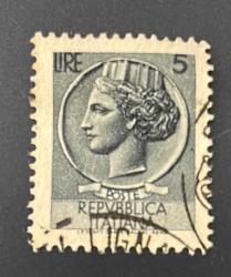 İtalya Pulu - Italy Stamp -  Postadan Geçmiş Pul Filateli - DAMGALI - SYRACUSE MADENİ PARASI TEMALI PUL, 5 PARA - YABANCI PULLAR -NOSTALJİK DOĞUM GÜNÜ HEDİYESİ