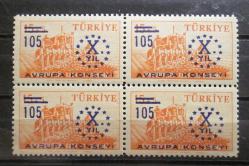 LOT.9 » 1959 AVRUPA KONSEYİ'NİN 10. YILDÖNÜMÜ SÜRŞARJLI HATIRA PULU DÖRTLÜ BLOK DAMGASIZ MNH M2