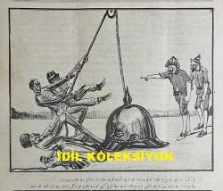 Osmanlıca Karagöz Mizah Dergisi-Gazetesi, Orijinal Dönem Basım, (Ottoman Magazine-Newspaper-Journal Illustré Kara-Gueuz) - 13 Ağustos 1914 - Sayı: 647 - Hicri: 21 Ramazan 1332 - Rumi: 31 Temmuz 1330 - Karikatürist Ali Fuat Bey'in Goben ve Breslau Gemilerine Dair Çalışması: 