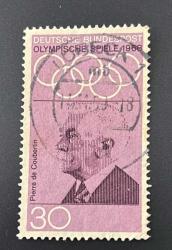 Almanya Pulu - Germany Stamp - Postadan Geçmiş Pul Filateli - DAMGALI - Pierre de Coubertin'in portresi, 1968 Yaz Olimpiyatları Temalı Pul,  30 PARA - YABANCI PULLAR-NOSTALJİK DOĞUM GÜNÜ HEDİYESİ