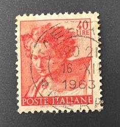 İtalya Pulu - Italy Stamp - Postadan Geçmiş Pul Filateli - 1963 Damgalı - Michelangelo'nun Eserleri - Peygamber  Daniel'in Başı Temalı Pul  ,40 PARA - YABANCI PULLAR- NOSTALJİK DOĞUM GÜNÜ HEDİYESİ