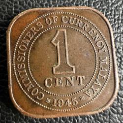 Malaya 1 Cent 1945. Keal VI. George