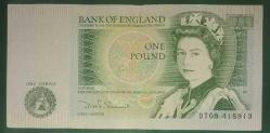 1981-84 İngiltere Merkez Bankası 1 Sterlinlik Banknot - DHF Somerset İmzası - Kraliçe II. Elizabeth Tipi - 1981 Bir Sterlinlik İngiliz Banknotu