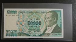 7. EMİSYON NADİR A SERİSİ 50.000 LİRA ÇİL KONDİSYONDA