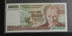 7. EMİSYON NADİR A SERİSİ (A08) 100.000 LİRA ÇİL KONDİSYONDA