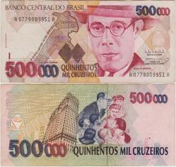 BREZİLYA 500.000 CRUZEİROS 1993 ÇOK ÇOK TEMİZ.