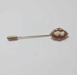 Vintage  AVON  Altın Ton  Sert Plastik Cameo Stick Pin Broş Yaka İğnesi
